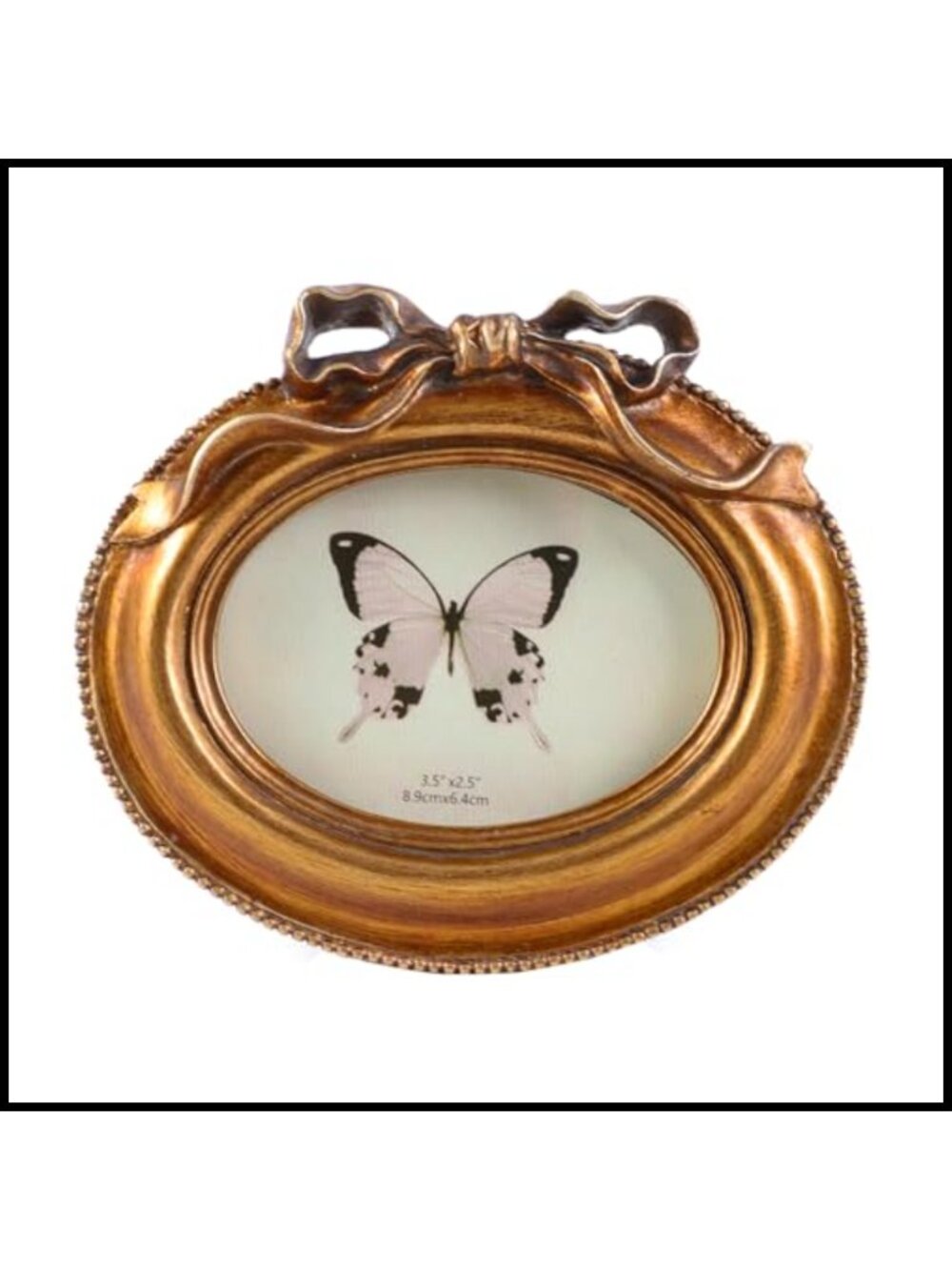 Vintage Oval Picture Frame 2.5x3.5 Resin Bow Wall Tabletop Display
